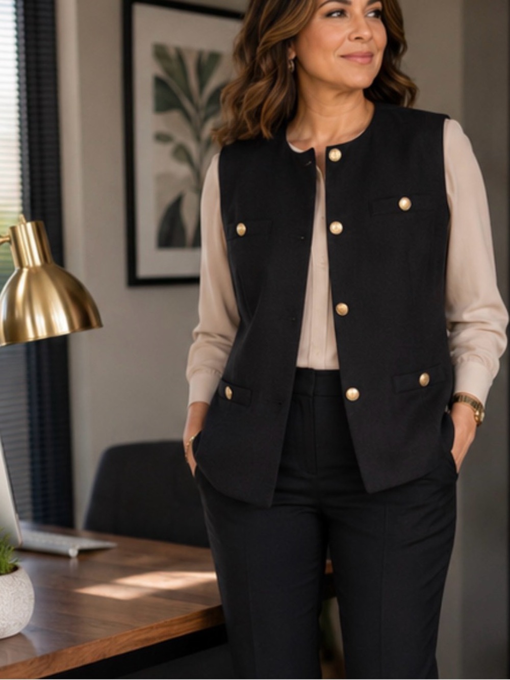 Talbots Black Gold Button Vest Size 16 Career Office Classic Chic NWT EUC